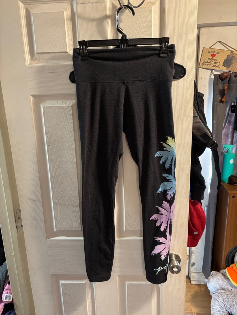 PINK Victoria's Secret grey Leggings with Pastel Pink, Blue & Yellow Palm Print